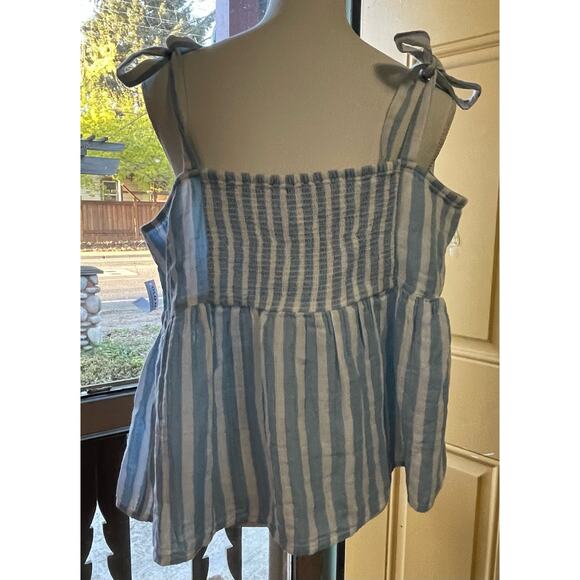 Old Navy Blue and White Striped Sleeveless Top with Tie at Shoulder Ruched Back - Picture 3 of 4